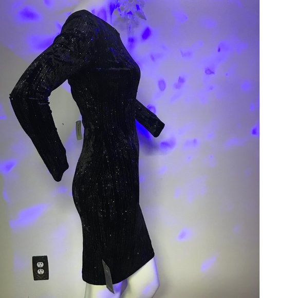 Le Chateau Black Gold Velvet Velour Metallic Evening Cocktail Bodycon Dress NWT - Picture 8 of 10